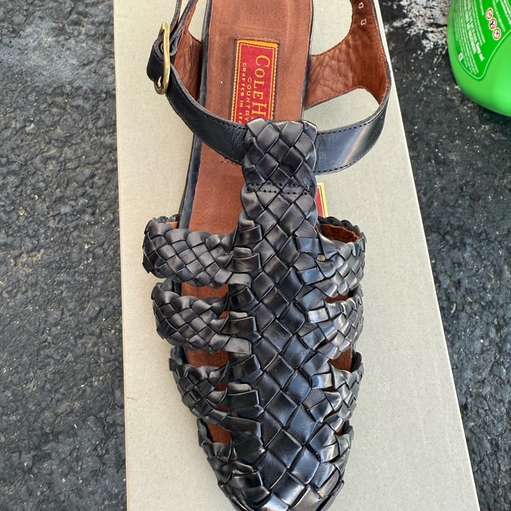 Cole Haan Black Leather Woven Sandals